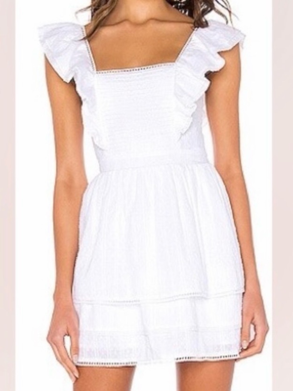 MAJORELLE White Ruffle Mini Dress XS Swiss Dot Cottagecore Revolve